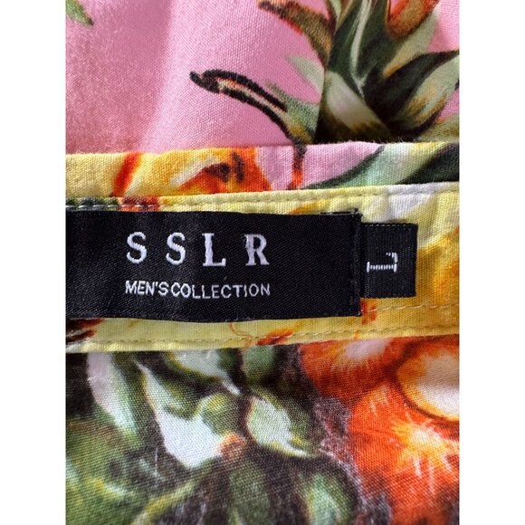 SSLR Mens Pineapple Print Short-Sleeve Button-Down Shirt L Cotton Tropical Hawai - Picture 8 of 16